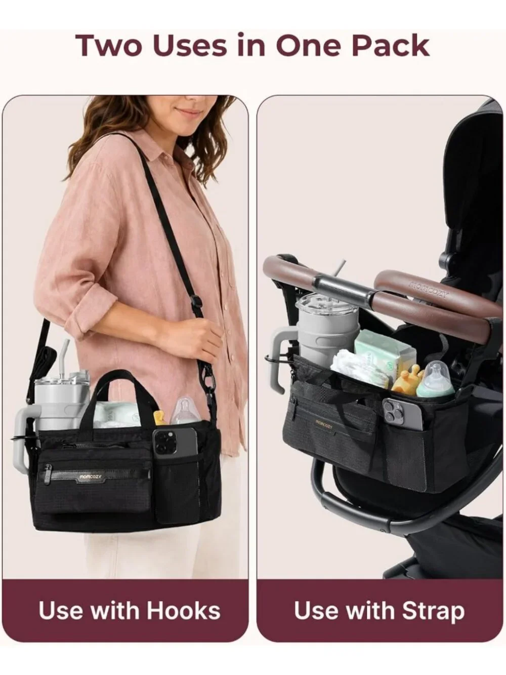 Stroller Organizer with 40 oz Tumbler Holder & Non-Slip Straps for Moms